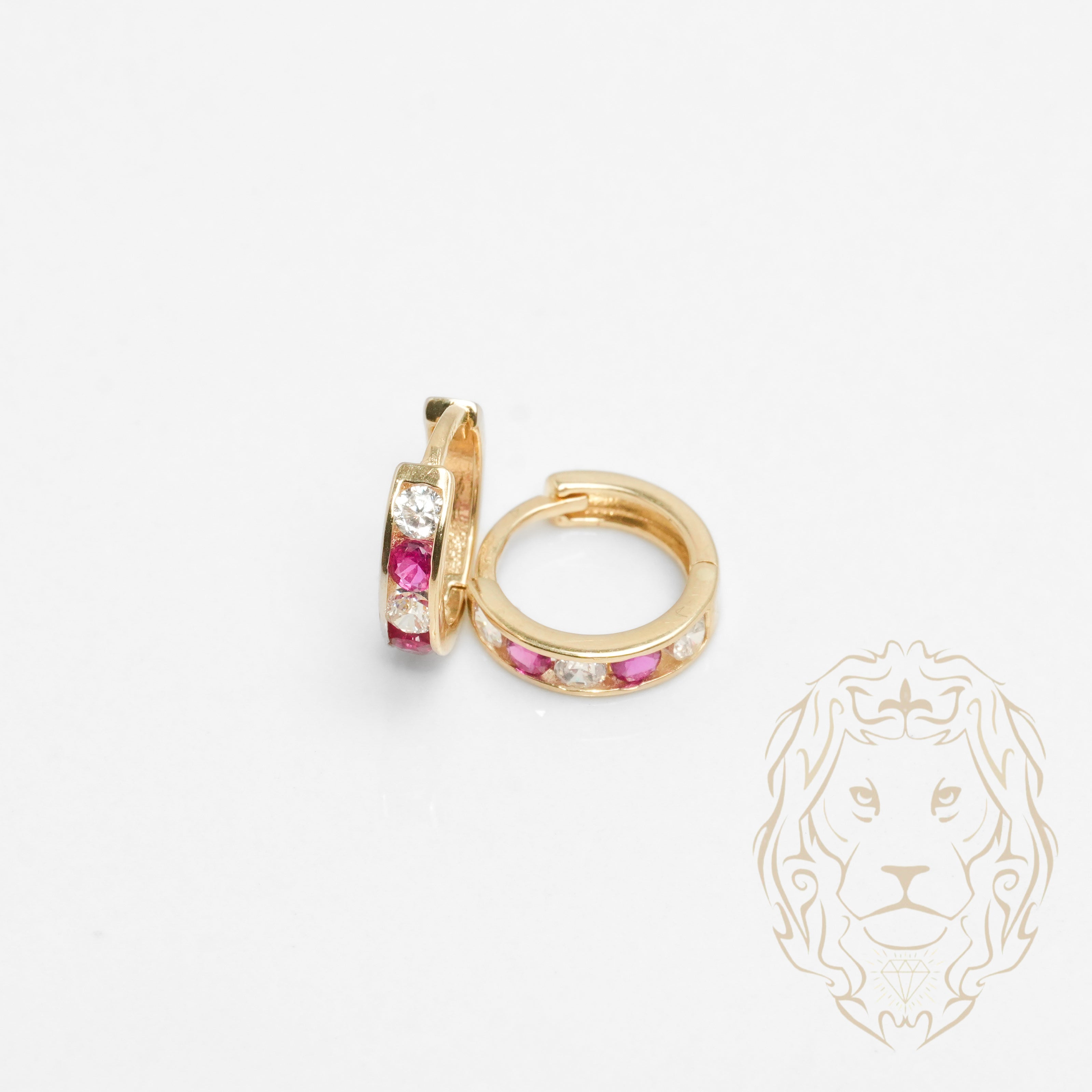 Huggies - Or 10K jaune pierres roses cz serties en canal 3mm X 8mm - BOG879