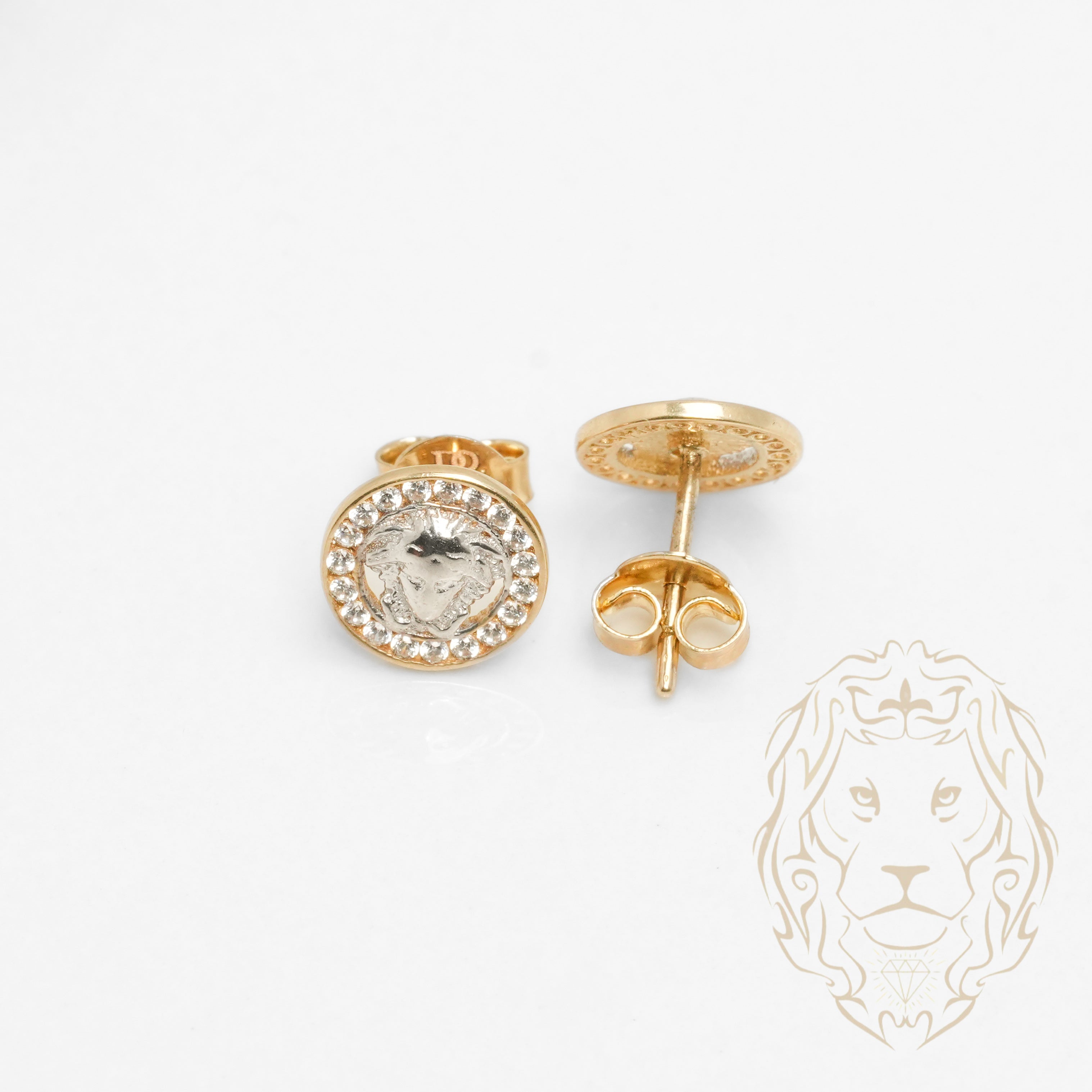 Studs - Or 10K deux tons jaune & blanc medusa pavé de cz - BOG881