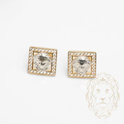 Studs - Or 10K deux tons jaune & blanc medusa carré pavé de cz - BOG882