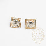 Studs - Or 10K deux tons jaune & blanc medusa carré pavé de cz - BOG882