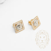 Studs - Or 10K deux tons jaune & blanc medusa carré pavé de cz - BOG882