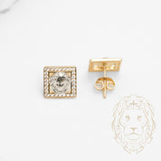 Studs - Or 10K deux tons jaune & blanc medusa carré pavé de cz - BOG882