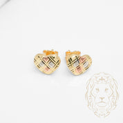 Studs - Or 10K tricolore jaune, blanc & rose coeur motif tartan - BOG883