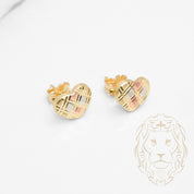 Studs - Or 10K tricolore jaune, blanc & rose coeur motif tartan - BOG883