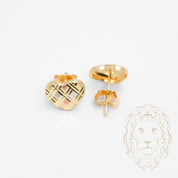 Studs - Or 10K tricolore jaune, blanc & rose coeur motif tartan - BOG883