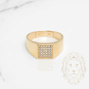 Bague - Or 10K jaune signet carré pavé de cz - RIG788