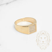 Bague - Or 10K jaune signet carré pavé de cz - RIG788
