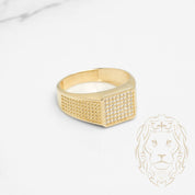 Bague - Or 10K jaune signet carré pavé de cz & microbillé - RIG789