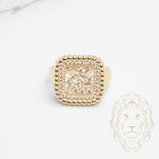 Bague cocktail - Or 10K jaune carré grappe de pierres cz rond & baguette - RIG794