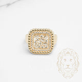 Bague cocktail - Or 10K jaune carré grappe de pierres cz rond & baguette - RIG794