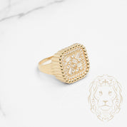 Bague cocktail - Or 10K jaune carré grappe de pierres cz rond & baguette - RIG794