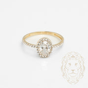 Bague - Or 10K deux tons jaune & blanc halo pierre cz coupe ovale & pavé - RIG797