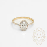 Bague - Or 10K deux tons jaune & blanc halo pierre cz coupe ovale & pavé - RIG797