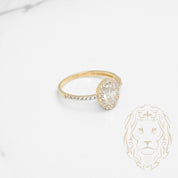 Bague - Or 10K deux tons jaune & blanc halo pierre cz coupe ovale & pavé - RIG797