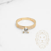 Bague - Or 10K jaune pierre cz coupe rond brillant avec monture méduse pavé - RIG798