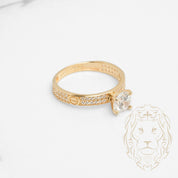 Bague - Or 10K jaune pierre cz coupe rond brillant avec monture méduse pavé - RIG798