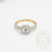 Bague - Or 10K deux tons jaune & blanc halo pierre cz coupe rond - RIG799