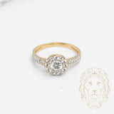 Bague - Or 10K deux tons jaune & blanc halo pierre cz coupe rond - RIG799