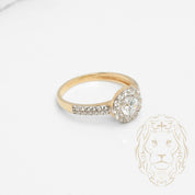 Bague - Or 10K deux tons jaune & blanc halo pierre cz coupe rond - RIG799