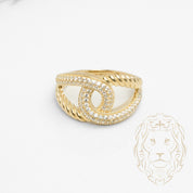Bague - Or 10K jaune noeud twist & pavé de cz - RIG802