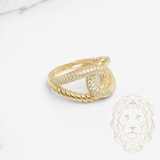 Bague - Or 10K jaune noeud twist & pavé de cz - RIG802