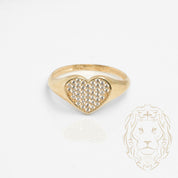Bague - Or 10K jaune signet coeur pavé de cz - RIG811