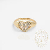 Bague - Or 10K jaune signet coeur pavé de cz - RIG811