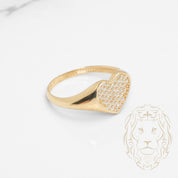 Bague - Or 10K jaune signet coeur pavé de cz - RIG811