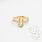 Bague - Or 10K jaune rectangle pavé cz & microbillé - RIG817