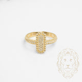 Bague - Or 10K jaune rectangle pavé cz & microbillé - RIG817