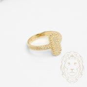 Bague - Or 10K jaune rectangle pavé cz & microbillé - RIG817