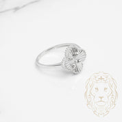 Bague - Or 10K blanc trèfle guilloché 13mm - RIG821