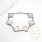 Bracelet - Or 10K blanc trèfles en nacre 15mm - BRG669