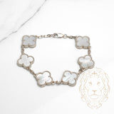 Bracelet - Or 10K blanc trèfles en nacre 15mm - BRG669