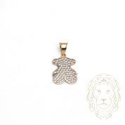 Pendentif - Or 10K deux tons jaune & blanc contour ourson pavé de cz - PEG756