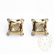 Studs à visser - Or 14K deux tons jaune & blanc carré serti de diamants naturels VVS coupe princesse & rond brillant 0.80CT - BOGD019