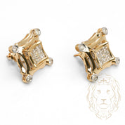 Studs à visser - Or 14K deux tons jaune & blanc carré serti de diamants naturels VVS coupe princesse & rond brillant 0.80CT - BOGD019