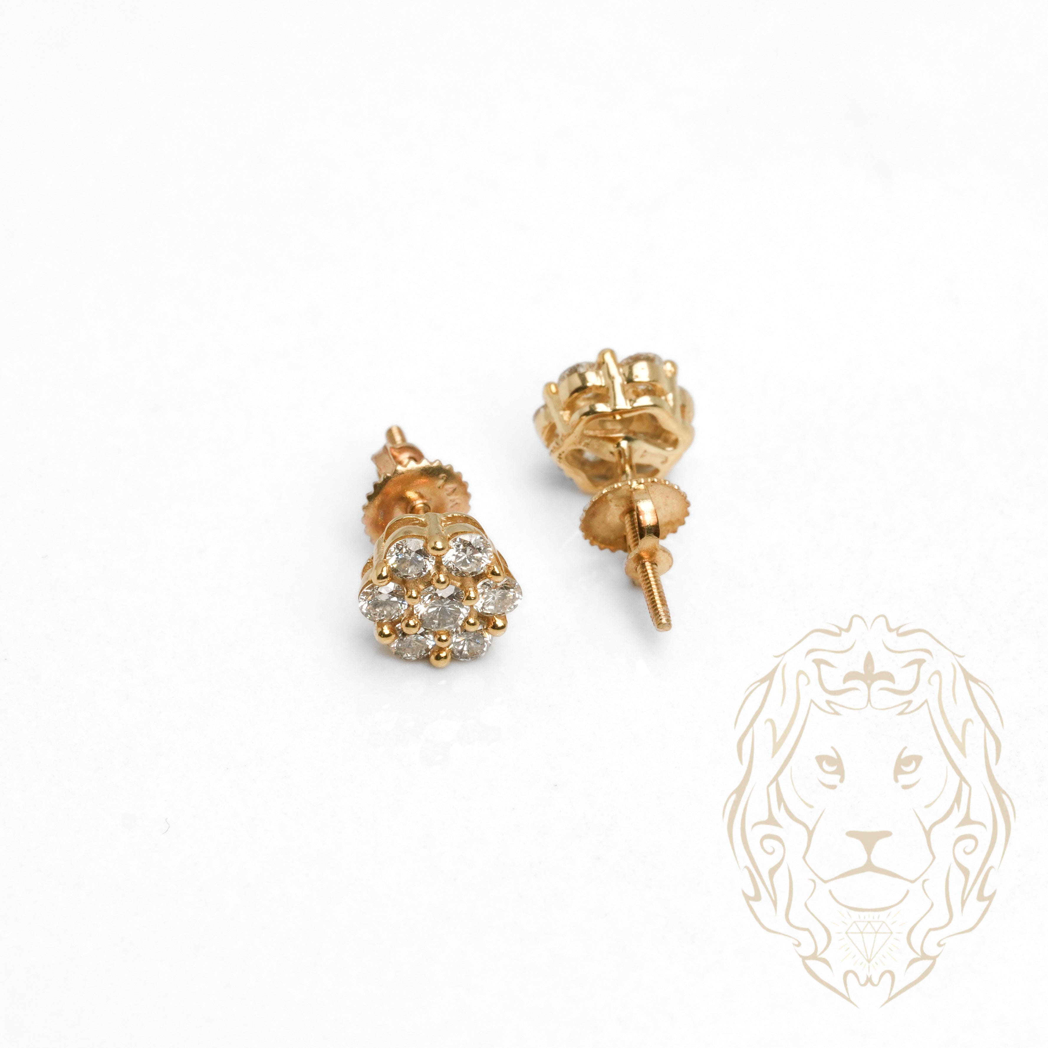 Studs à visser - Or 14K jaune grappe de diamants naturels 0.60CT coupe rond brillant - BOGD021