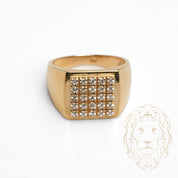 Bague - Or 10K jaune chevalière carré pavé de cz - RIG823