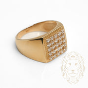 Bague - Or 10K jaune chevalière carré pavé de cz - RIG823