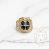 Bague - Or 10K jaune deux tons jaune & blanc chevalière sertie d'un pierre cz noire & blanc - RIG824