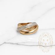 Bague - Or 14K deux tons jaune & blanc trinity pavé de diamants naturels 0.10CT - RIGD532