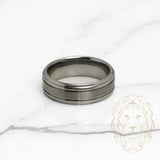 Bague jonc - Tungstène grise rainures polies - RIT021