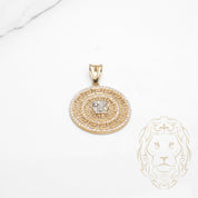 Pendentif - Or 10K deux tons jaune & blanc médaillon motif méduse pavé de cz - PEG734