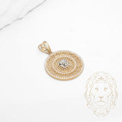 Pendentif - Or 10K deux tons jaune & blanc médaillon motif méduse pavé de cz - PEG734