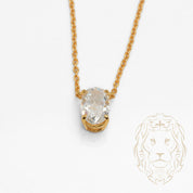 Collier - Argent plaqué or pendentif solitaire pierre cz coupe ovale 1.50PTS - CHS598