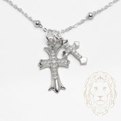 Necklace - Silver cross stack pendants paved with cz - CHS605
