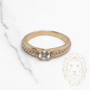 Bague de fiançailles - Or 10K jaune pierre cz coupe rond brillant & monture pavé - RIG782