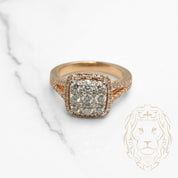 Bague de fiançailles - Or 14K deux tons jaune & blanc halo carré composé de diamants naturels 1.00CT & monture à tige fendue pavé - RIGD530