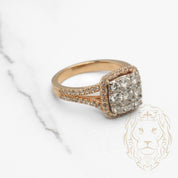 Bague de fiançailles - Or 14K deux tons jaune & blanc halo carré composé de diamants naturels 1.00CT & monture à tige fendue pavé - RIGD530